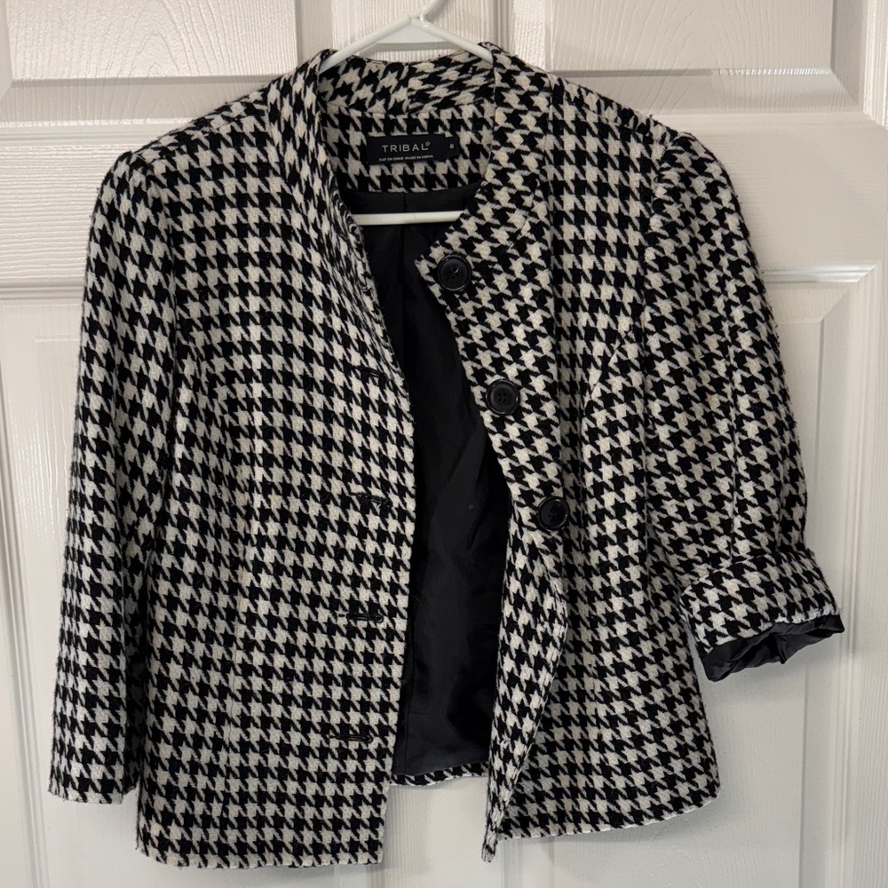 Tribal Black and White Houndstooth Blazer Jacket Size 6